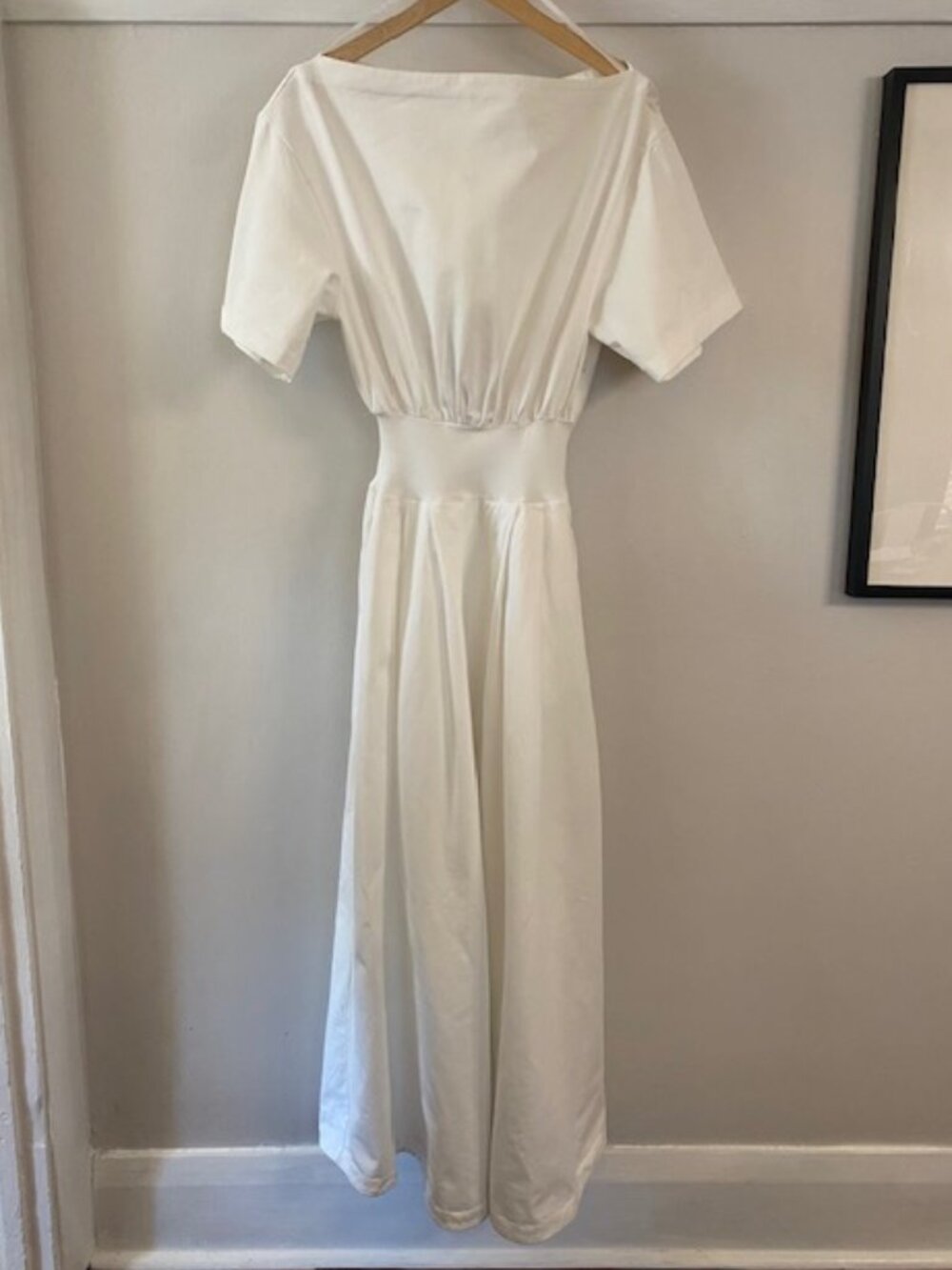 DISSH Maxi Dress White 100% Cotton Small Fuller Skirt Cinched Waist